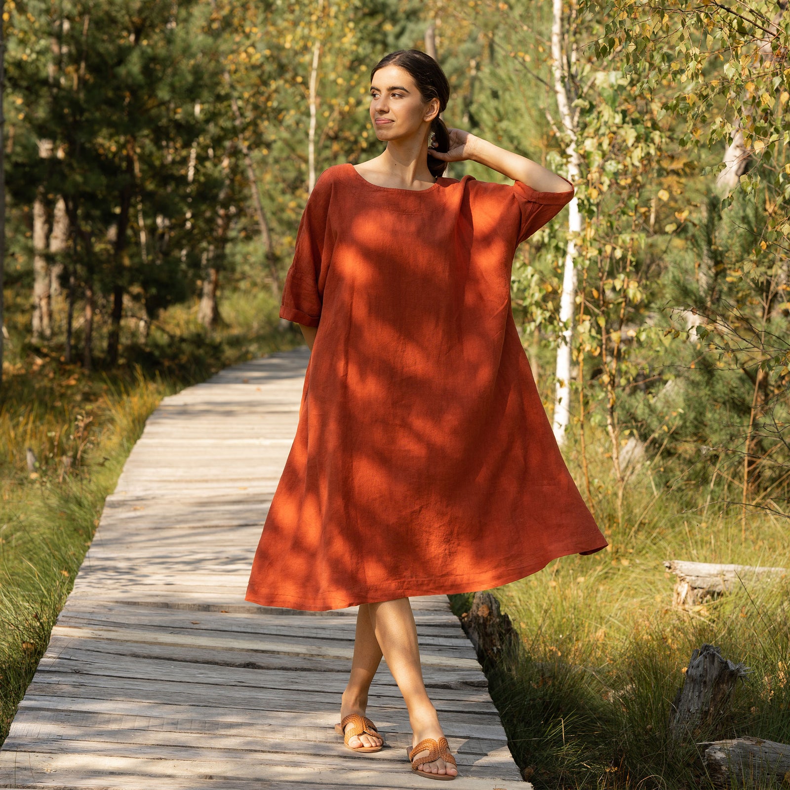 Linen Oversize Dress Olivia Cinnamon Red